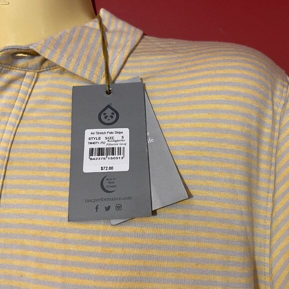 Tasc Performance Men's Yellow Striped Air Stretch Polo Shirt - Size Small - NWT - Picture 3 of 4